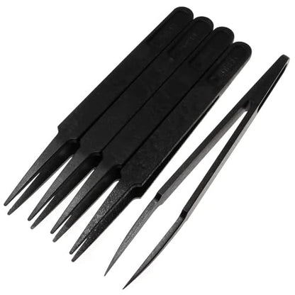 MMOBIEL 5Pcs Anti-static Multifunctional Plastic Precision Tweezers Set, Pointed Tip Tweezers for Electronics, Jewelry-Making, Laboratory Work, Repair Black - size: 5x