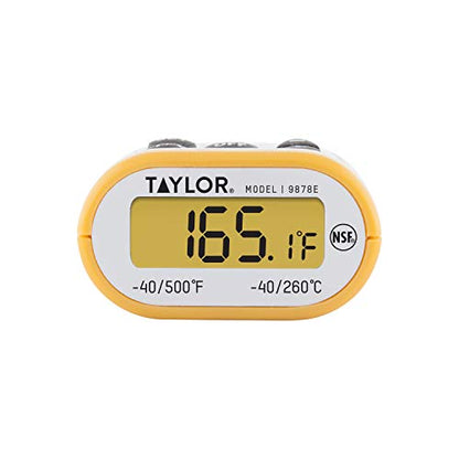 Taylor Compact Waterproof Digital Food Thermometer, 4.5 Inch Stem Length with an FDA Recommended 1.5mm Stepdown Probe Diameter and Amber Backlit LCD, HOLD, Min/Max; NSF, Yellow - color: Yellow