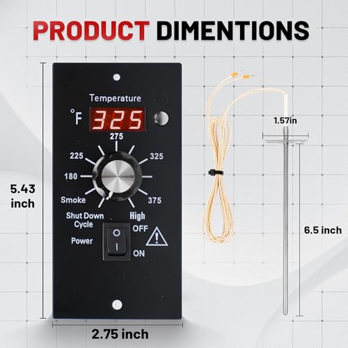 Thermostat Controller Replacement Compatible for Traeger Wood Pellet Grills, BBQ Grill Digital Controller Board, Control Panel Thermometer with RTD Temperature Sensor