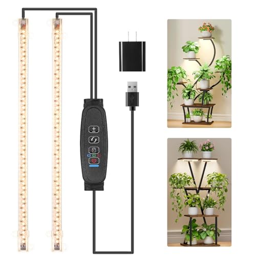 2 Head 13 Inches LED Grow Light Strips, Grow Lights for Indoor Plants Full Spectrum 3500K, 96 LEDs Plant Light with Auto On/Off and 3/9/12H Timer, 10 Dimmable Levels for Seedling Succulent - color: Black Cabel, size: 2 Head 1 Pack 3500K