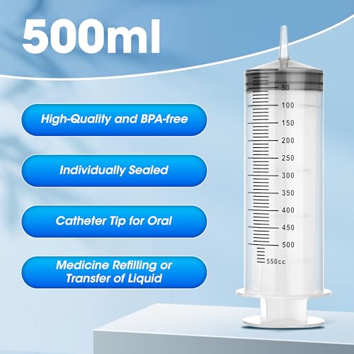 500 ml Large Syringe for Liquids, Syringe Without Needle for Thick Liquids, 3 Pack Individually Wrapped - style: 500 mL