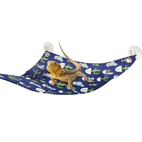 Bearded Dragon Hammock Swing Hanging Reptile Bed Lounger with Pillow Hooks & Suction for Lizards, Gecko, Lguana Reptiles (Dark Blue)… - color: Blue