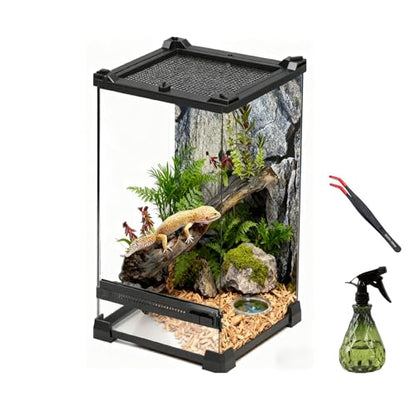 Reptile Tall Glass Terrarium Rainforest Habitat Single Door with Screen Ventilation,Small Reptile Terrarium for Spiders, Tarantulas, Snail, Mantis, Lizard (8 * 8 * 12 inch) - size: 8*8*12 inch