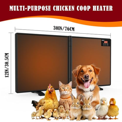 Chicken Coop Heater Inside Coop with Remote Control, 180W Foldable Radiant Heaters, 30''x12'' Large Heating Panel Warmer for Cozy Winter with Adjustable Timer and Temp, Safer Than Brooder Heat Lamp - color: Dark Black 2G-Controller