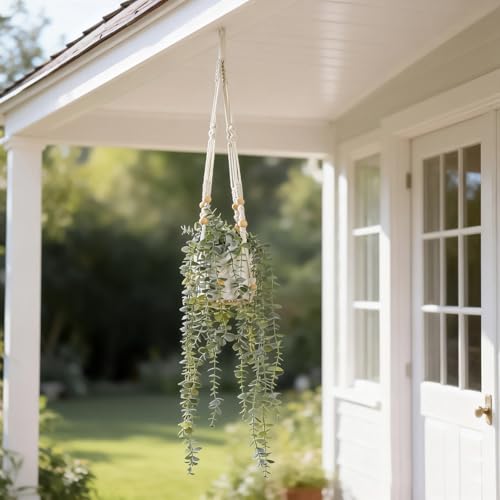 Decorative Hanging Plants for Shelf, Faux Ivy Eucalyptus Vine, Fake Greenery in White Pot (Extra Large) - size: X-Large