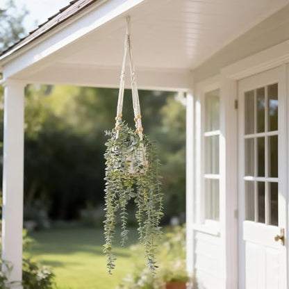 Decorative Hanging Plants for Shelf, Faux Ivy Eucalyptus Vine, Fake Greenery in White Pot (Extra Large) - size: X-Large