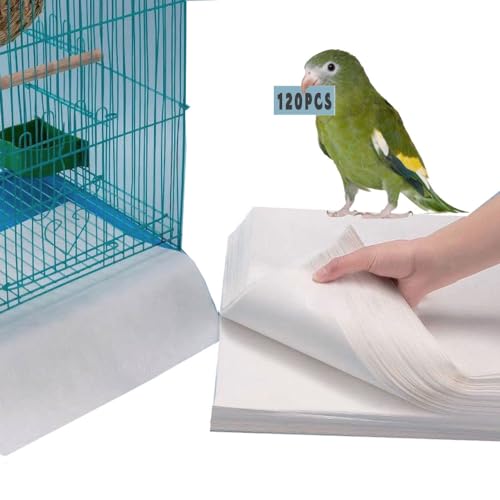 120 Pieces Bird Cage Liners-11'' X 17''Disposable Non-Woven Bird Cage Paper Liners Precut Absorbent Fecal Tray Cages Cushion Pad Mat Cuttable Pet Animal Cages Cushion for Parrot (White)