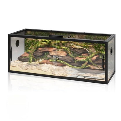 67 Gallon Reptile Terrarium Tank, 48" x 18" x 18" Bearded Dragon Enclosure Glass Terrarium with Screen Ventilation, Front Opening for Lizard, Snake and Tropical Habitat