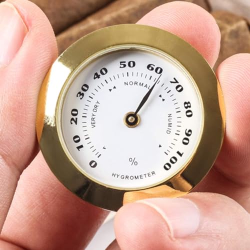 Golden Upgraded Hygrometer Humidity Meter Mini 38mm Round Glass Analog Hygrometers Suitable for Humidors Guitar Violin,Thermometer Hygrometers for Weather Hygrometer with Probe