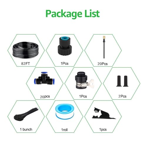 82FT Drip Irrigation Kit, Automatic Garden Watering System with Tool-Free Quick Connectors, 360° Bending Drippers & Copper Misting Nozzles for Greenhouse, Patio, Lawn & Vegetable Garden. (25M) - size: 25M