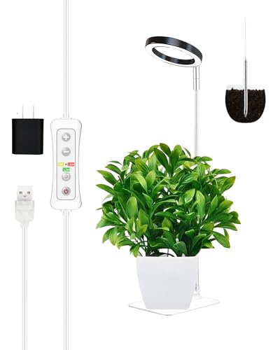 yadoker Plant Grow Light, LED Growing Light with Base Full Spectrum for Indoor Plants,Height Adjustable, Automatic Timer, 5V Low Safe Voltage,Idea for Small Plant Light - color: 3.4 inch Black with Base, size: 1 Pack