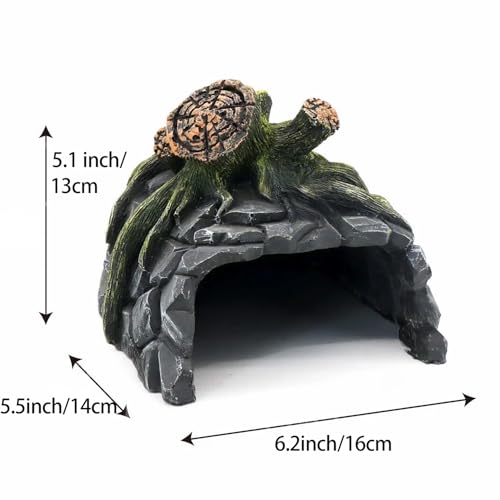 Generic Fish Reptile Hideout, Aquarium Decor Simulation Rock Cave Hiding Spot for Amphibian, Resin Cave and Basking Platform, Perfect for Betta Fish, Turtles, Lizards, Cichlids, and Plecos, As Photo