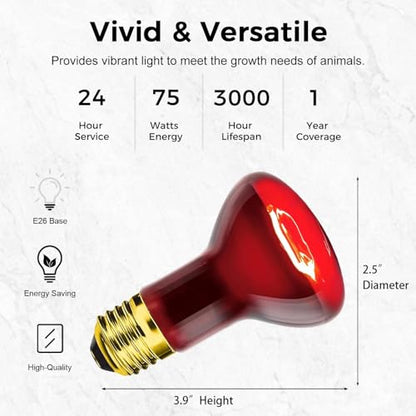 Reptile Heat Lamp 75W, Heat Lamp Bulbs for Reptiles and Amphibians, UVA Daylight Basking Light Suitable for Bearded Dragons, Lizards, Turtles, and Chickens (2 Pack) - style: Infrared Basking Light Bulb 75W