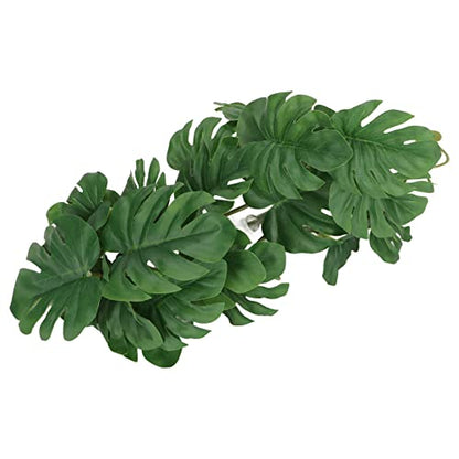 GLOGLOW Reptile Silk Plant Leaves, Jungle Vines Plastic Terrarium Plant Leaves Simulation Aquarium Decoration Tree Branch with Suction Cup for Terrarium Fish | Plastic Simulation Turtle Back Leaf, Jungle Vines Reptile Tank Decor, Rainforest Habitat Access