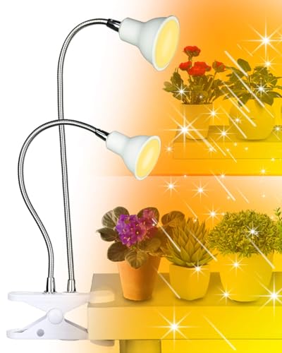 Grow Lights for Indoor Plants,Full Spectrum Grow Light with Warmwhite Red LED,Dual Head Clip Plant Light for Indoor Plants,Manual ON/Off Switch,Adjustable Gooseneck Plant Light for Houseplants