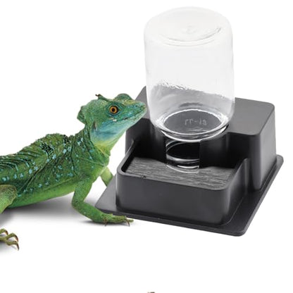 1 Pack Small Reptile Water Bowl Automatic Water Dispenser for Reptile Gecko Lizard Terrarium Bowl Feeder (Black)