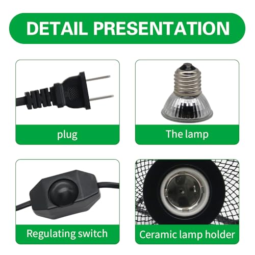 Heating Lampshade Reptile Anti-Scald Heater Guard with 25W UVA+UVB Heating Lamps for Terrarium Chameleon Lizards Snakes