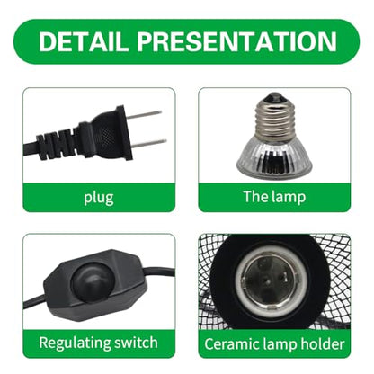 Heating Lampshade Reptile Anti-Scald Heater Guard with 25W UVA+UVB Heating Lamps for Terrarium Chameleon Lizards Snakes