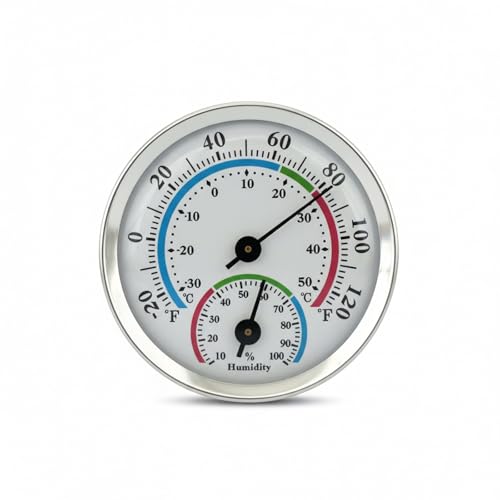 Mini Analog Hygrometer Thermometer - High Precision Humidity Temperature Gauge with Aluminum Alloy Case for Indoor Home Office Room Car Patio Sauna Garden Wall Mount(Silver)
