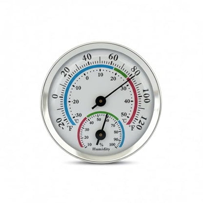 Mini Analog Hygrometer Thermometer - High Precision Humidity Temperature Gauge with Aluminum Alloy Case for Indoor Home Office Room Car Patio Sauna Garden Wall Mount(Silver)