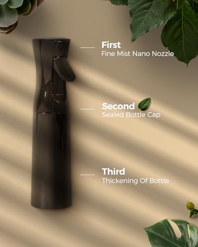 Bamworld Continuous Spray Bottle for Plant-Fine Mist Spray Bottles for Watering Plant，Indoor Outdoor Water Spray Bottle for Plants（Black，10.1 Ounces