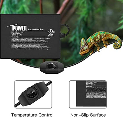iPower 6 by 8-Inch 8 Watts Reptile Heating Mat with Temperature Controller Under Tank Warmer Terrarium Heat Pad for Reptiles and Amphibians, Black - size: 6 X 8 Inch, style: 1 Pack with Adjustable Knob