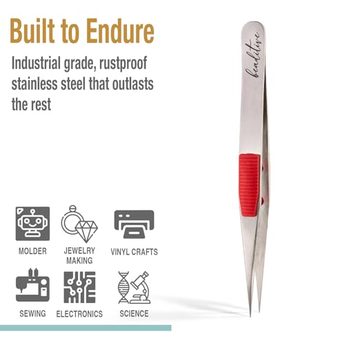 Beaditive High Precision Heavy-Duty Tweezers With Cushion - 4.7" Craft Tweezers for Sewing, Beading & DIY Crafts - Non-Serrated, Fine Point Tips - Stainless Steel Needle Nose Hobby Tweezers (Fuchsia) - color: Fuchsia