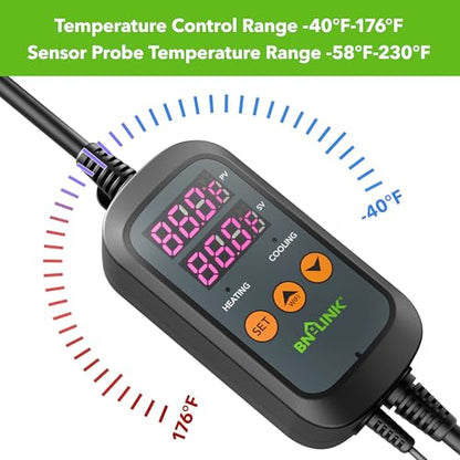 BN-LINK Digital Temperature Controller Thermostat Outlet with Heating Cooling Mode, 2-Stage Outlet Thermostat Controller Plug for Reptiles Aquarium Carboy Homebrew Breeding Fermenter Seed Germination - style: T10