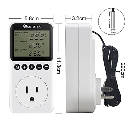 KETOTEK Digital Day/Night Temperature Controller 120V, Thermostat Outlet Plug with Timer, Thermostatic Outlet Switch 110V with 3m Sensor for Reptile Terrarium Greenhouse, Heating/Cooling Temp Control - style: KT3200pro No Backlit