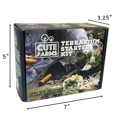 Cute Farms Terrarium Starter Kit | Moss, Vermiculite, Soil, Plant Food, Brush, Build and Care Guide | DIY Succulent Terrarium Kit for Adults and Kids - style: Terrarium Kit (No Glass)