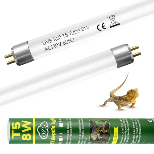 QZQ T5 10.0 UVB Reptile Light 8W, UVA UVB Reptile Light Bulb 2 Pack, Fluorescent Lamp Tube for Bearded Dragons, Snake, Gecko, Tortoise, Lizard - size: 8W-T5 Bulb-11.5IN
