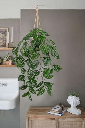 Large Fake Hanging Plants in Pot with Hook, 37" Artificial Hanging Monstera Albo Vines Plants, Fake Potted Greenery Plant for Room Wall Living Room Bathroom Kitchen, Big Faux Ivy Houseplants for Shelf - color: # Monstera Albo