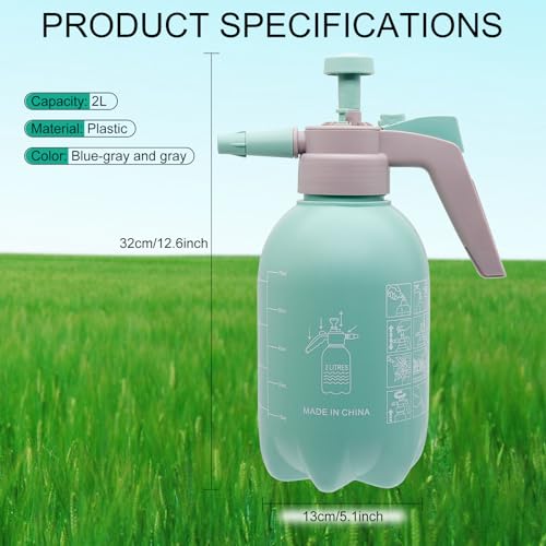 68oz Garden Pump Sprayer, 2L Hand Pressure Sprayer Bottle with Safety Valve, 0.5 Gal Lawn Adjustable Sprayer for Plant Mister Spraying Weeds Home Cleaning Watering (Light Blue) - color: Light Blue