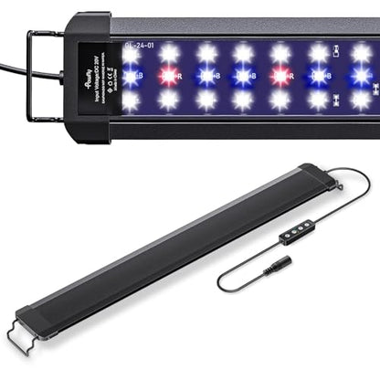 Pawfly 18 W Aquarium LED Light for 24 to 30 Inch Extendable Fish Tank Light with Full Spectrum Brilliant White Blue Red Lights with Daytime & Night Modes Timer Auto On/Off Adjustable Brightness - color: Basic with Timer, size: 24"-30"