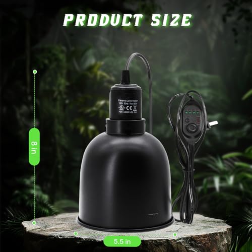 MECESOR Reptile Light Fixture with Dimming Switch and Timer, 5.5 Inch Deep Dome Reptile Heat Lamp Fixture, Reptile Lamp Fixture Cap for UVB Bulb Basking Heat Bulb for Reptile Glass Terrariums, 2PCS