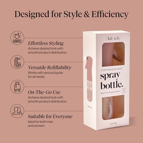 Kitsch Continuous Spray Bottle for Hair – Fine Mist Water Mister & Water Spray Bottle – Recycled Hair Spray Bottle – Spray Bottles for Cleaning, Styling, Plants & More – Terracotta, 150ml - color: Terracotta