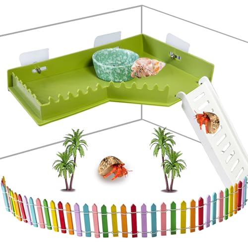 Hermit Crab Platform with Ladder Climbing Toys Hermit Crab Climbing Wall Shelf Habitat Reptile Tank Decor Terrarium Accessories for Leopard Gecko Frogs - Plastic Material - color: Green