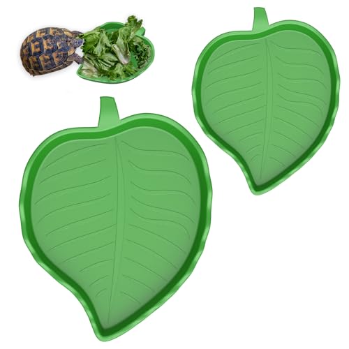 Pawfly 2 Pcs Leaf Reptile Water Dish, Reptile Water Bowl, Tortoise Habitat Accessories, Bearded Dragon Water Bowl, Pet Food Feeding Plate for Turtle Small Snake Lizard, 2 Sizes - color: Leaf-Shaped, size: 2 PCS