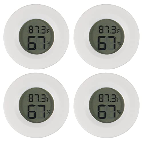 4pcs Mini Hygrometer Thermometer Digital LCD Monitor Indoor/Outdoor Humidity Meter Gauge Temperature for Humidifiers Dehumidifiers Greenhouse Reptile Plant Humidor Fahrenheit(℉) or Celsius(℃) (White) - color: White