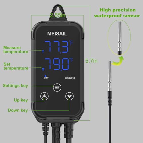 Temperature Controller Digital Heating Plug in Thermostat for Reptiles, Home Brewing Fermentation Incubation, US Specification 1100W