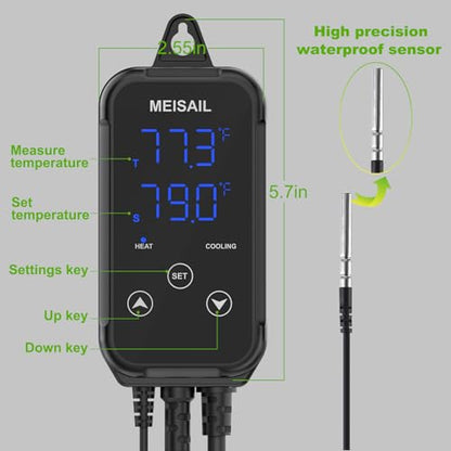 Temperature Controller Digital Heating Plug in Thermostat for Reptiles, Home Brewing Fermentation Incubation, US Specification 1100W