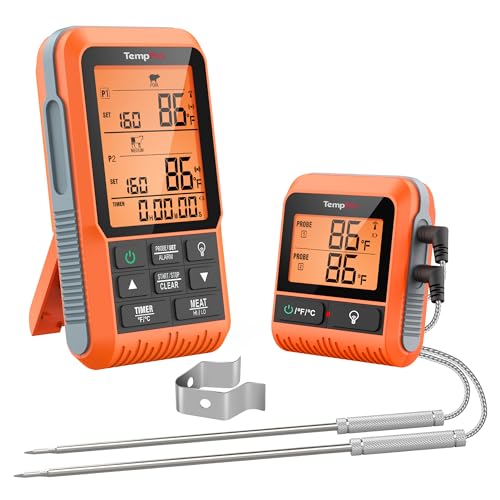 TempPro TP826 500FT Wireless Meat Thermometer, Dual Meat Probe Cooking Thermometer with HI/Low Alert, Food Grill Temperautre Probe for BBQ, Smoker, Oven, Grilling Gift (Previously ThermoPro) - size: Two Probes