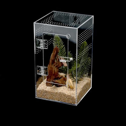 Acrylic Tarantula Enclosure Jumping Spider Enclosure with Front Opening Door 5.3 * 5.3 * 9 Inches Micro Habitat Terrarium for Small Tree Dwelling Reptiles, Spiders & Invertebrates - size: Small
