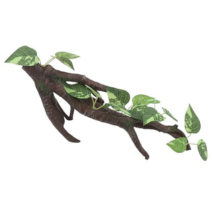 AQUA KT Reptile Climbing Branch Tree Trunk with Leaves for Lizard Bearded Dragon Snake Gecko Leopard Chameleon Frog Climbing Rainforest Terrarium Habitat Decoration