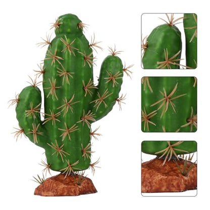 Happyyami Artificial Cactus Terrarium Reptile Tank Plant Decoration Set, 2 Pcs Faux Succulent Ornament for Pet Habitat Landscape, Sturdy Plastic Fake Plants for Reptile Box Decor