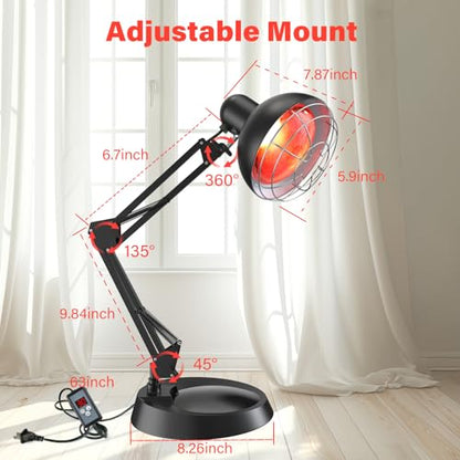 Infrared Light Heat Lamp, Near Red Light Therapy for Body Muscle Joint Pain Relieve 150W Bulb with Adjustable Stand, Timer