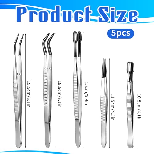 5 Pcs Rubber Tipped Tweezers, Jewelry Tweezers Silicone Tweezer for Entomology Taxidermy Stamp Coins Jewelry Crafts, Electronics Silver Black