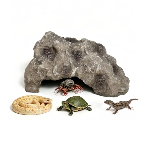 Reptile Rock Cave Hideout, Simulation Natural Rock Habitat Decor, Resin Reptile Hide Cave for Lizard, Gecko, Bearded Dragon, Snake, Tortoise, Amphibians Tank Accessories Decoration - color: Rock-S