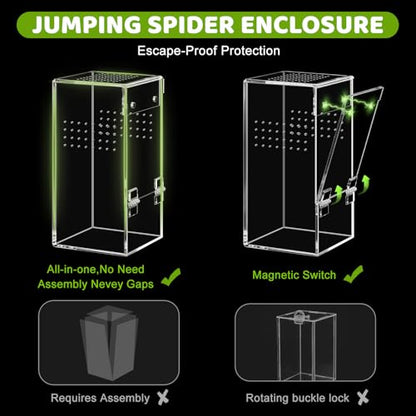 Jumping Spider Enclosure Kit Acrylic Terrarium Reptile Enclosure Accessories Insect Habitat for Mantis Tarantula Snail (Large)