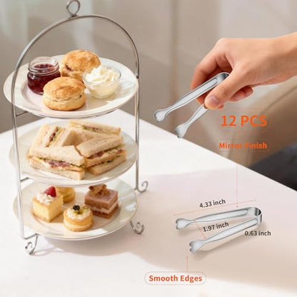 12 PCS Heart-Shaped Small Serving Tongs, 4.3 Inch Mini Sugar Tongs Silver Stainless Steel for Ice Cube, Appetizers, Dessert, Tea Party, Home Kitchen, Coffee Bars, Buffet, Food Grade & Dishwasher Safe - color: Silver-12pcs, size: 4.3inch